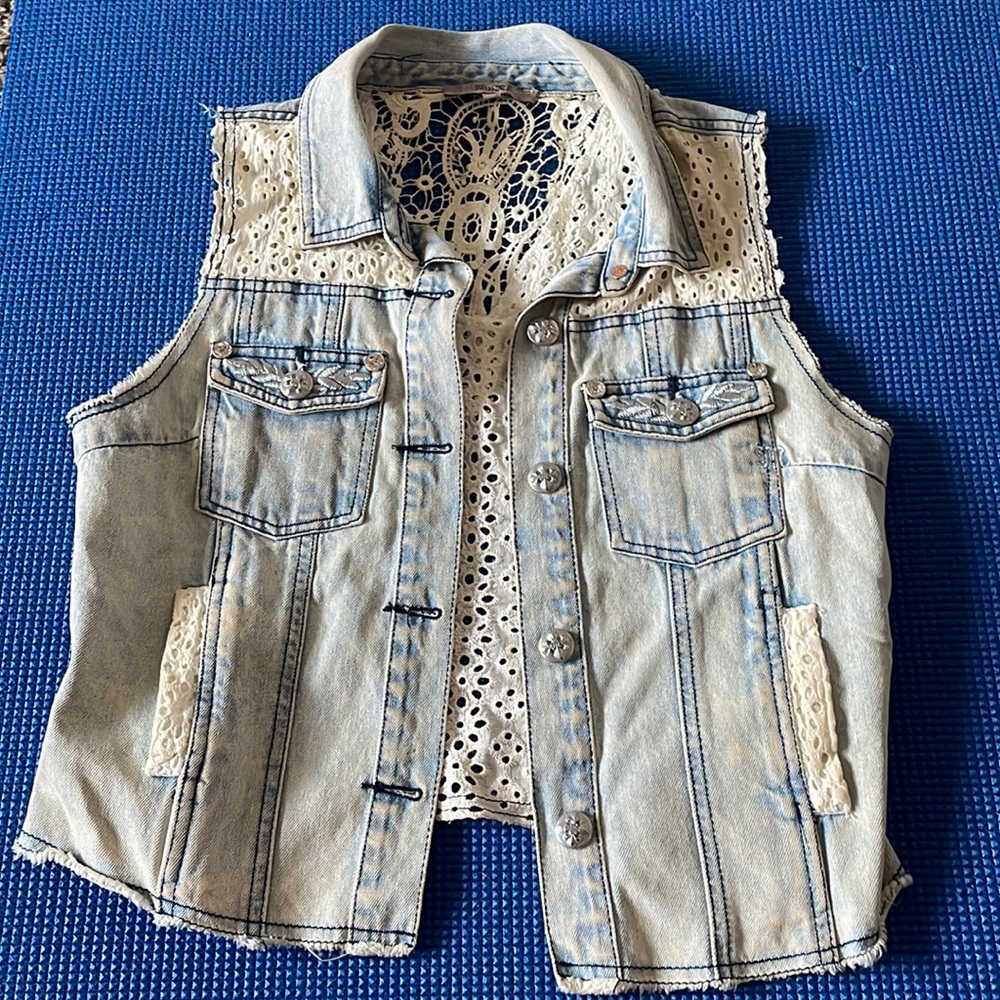 Miss Me women’s size S Bohemian jean vest.